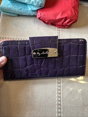 Liz Claiborne Purple Croc-Embossed Patent Wallet with Nameplate